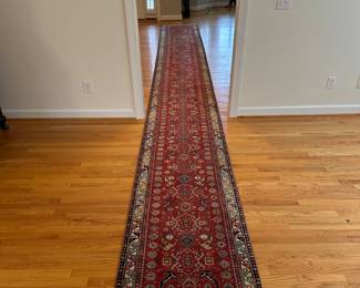 C26 - $175 - Beautiful Long Runner. Measures 21'8" long x 31.5" wide. 100% Wool Pile. Made in India. 