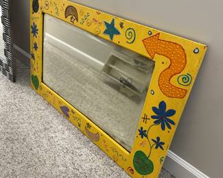 C133 - $10 - Painted Yellow Framed Mirror. 