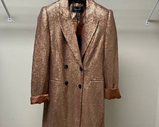 C59 - $30. NWT - XXS. BCBGMAXAZRIA. Relaxed Double Breasted Sequin Blazer. Gold. 
