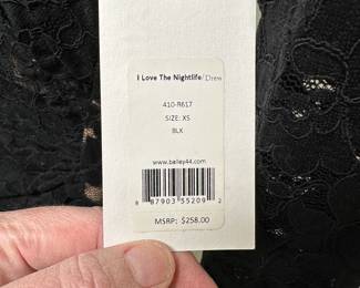 C71 - $40. XS -NWT. Bailey 44 "I Love The Nightlife" Black Dress. 