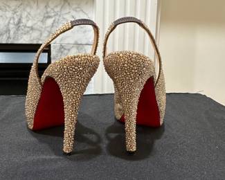 C116 - $125. Size 35.5. Christian Louboutin Strassed Sparkle Sling Backs. (We have extra crystals to replace the few that have fallen off)