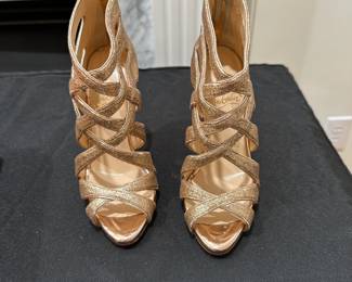 C120 - $250. Size 35. Christian Louboutin Balota Gold Glitter Sandals with Bag & Box. 