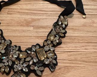 J36 - $35. J Crew "Crystal Collar" Black Ribbon Tie. Excellent Condition. 