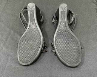 C113 - $75. Size 35. Vintage Prada Strappy Wedges with Bow