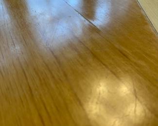 C44 - $650. Skovby Model SM32MB Maple. Made in Denmark. Extending Segmental Pedestal Dining Table. Table measures 47" round x 28.5" tall. With Pop Up leaves it is 57" wide. Chairs need cleaned or reupholstered.  Table shows signs of wear. By turning the turntable under the tabletop the three leaves move synchronously to a position that makes room for the extension leaves in the base. When light pressure is applied the extension leaves unfold by means of a spring placed under the triangle in the middle of the table. 