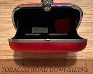 C108 - $400. Alexander McQueen Red Satin Clutch. Very gently used. Beautiful Color!