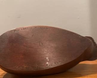D21 - $60. Mallard Duck Decoy. Carved into Bottom "Mallard - Mahogany J.A. Middleton San Antonio '84"
