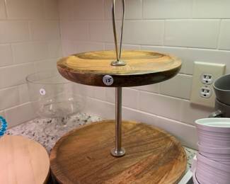 C166 - $12. 2 layer wooden display stand. 