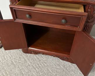 C48 - $150 - PAIR - Measures 32" wide x 17" deep x 29.5" tall. Both show minor top surface wear. Drawers/door all work. 