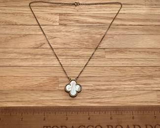 J19 - $40. Sterling Necklace with Abalone Center. Necklace is 15.5"