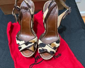 C123 - $150. Size 35. Christian Louboutin Tigresse Espadrille Wedges with bag & box. 