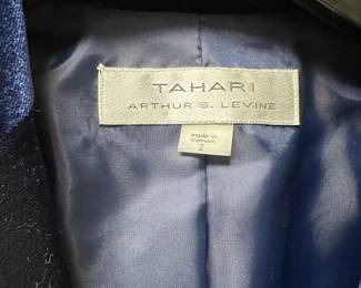 C75 - $20. Size 2. Tahari Navy Blue Velvet Blazer. 
