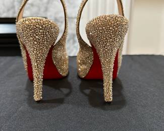 C116 - $125. Size 35.5. Christian Louboutin Strassed Sparkle Sling Backs. (We have extra crystals to replace the few that have fallen off)