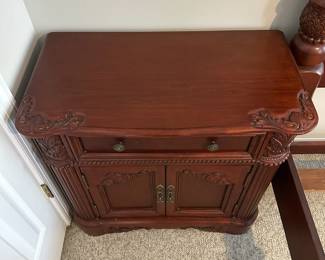 C48 - $150 - PAIR - Measures 32" wide x 17" deep x 29.5" tall. Both show minor top surface wear. Drawers/door all work. 