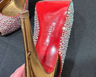 C115 - $125. Size 35. Christian Louboutin Strassed Sparkle Sling Backs. (We have extra crystals to replace the few that have fallen off)