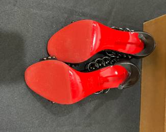 C124 - $175. Size 35.5. Christian Louboutin Leather Studded Heels with Bag & Box. 