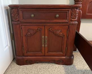 C48 - $150 - PAIR - Measures 32" wide x 17" deep x 29.5" tall. Both show minor top surface wear. Drawers/door all work. 