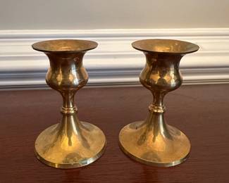 C161 - $10. Pair of Small Brass Candlesticks. 