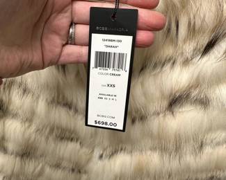 C89 - $325. XXS - NWT. BCBG MaxAzaria "Darah" Fur Vest in Cream.