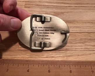 C10 - $175. Harley Davidson 100th Anniversary Belt Buckle. Limited Edition #1864/2003. Sterling Silver Emblem Inlay. 