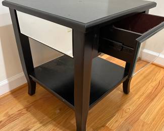 C40 - $30 - Single Drawer Side Table with mirror accents. Measures 22" square x 24" tall. 