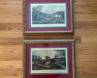 C145 - $40 PAIR - Herrings Fox Hunting Scenes - Each Measures 15.5" x 12". "The Meet" & "End Of The Hunt"