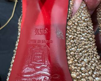 C116 - $125. Size 35.5. Christian Louboutin Strassed Sparkle Sling Backs. (We have extra crystals to replace the few that have fallen off)