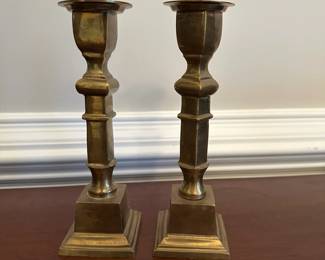 C162 - $8. Pair of Small Brass Candlesticks.  