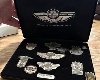 J28 - $100. Harley Davidson 100th Anniversary Limited Edition Insignia Medallion Collection. #760/2003.  (with some extra pins)