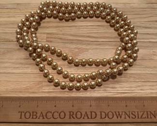 J17 - $10. Long - 58" Faux Pearl Necklace. Large Gold Tone Pearls. 
