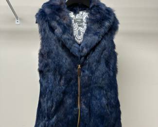 C86 - $50. XS - Neiman Marcus Rabbit Fur Vest in Blue