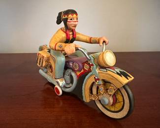 C149 - $40 - Robert Shields Carved Motorcycle with Native American Rider. 