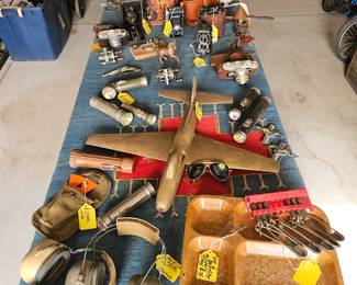 Military items, antique cameras, flashlights and binoculars  ALL 75% OFF