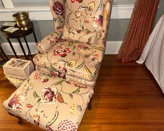 FLORAL UPHOSTERED WING BACK CHAIR WITH OTTOMAN