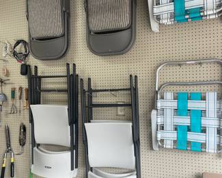 Lifetime Folding Chairs, vintage webbed Sunbeam Aluminum beach patio chairs in turquoise and white