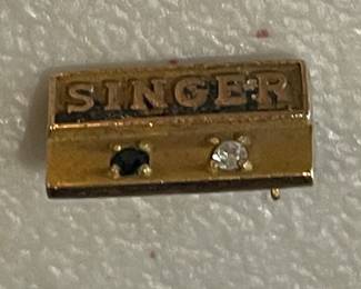 Vintage Singer 10k gold pin with gemstones