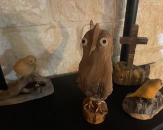 Fabulous driftwood carved birds signed M. Ortega