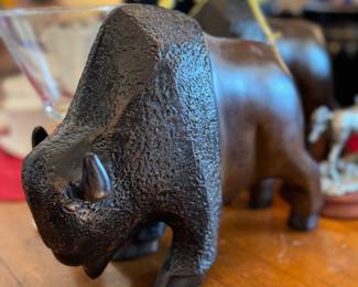 Signed by the artist Wood Carved Buffalos 