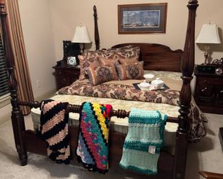 Vintage Four Poster Bed, nightstands, Armoire, dresser and mirror. 