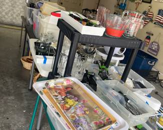 Totes and Totes of kitchen utensils, bakeware, new and vintage items. Tupperware, Anchor hocking, OXO, Cuisinart, Cast Iron, KitchenAid and  Calphalon 