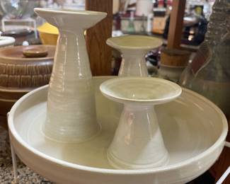 Pottery candle holders signed by artist