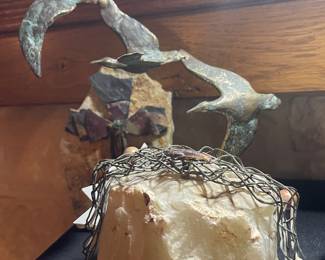 MID CENTURY CURTIS JERE THREE BIRDS IN FLIGHT SCULPTURE Seagulls 1972 SIGNED 