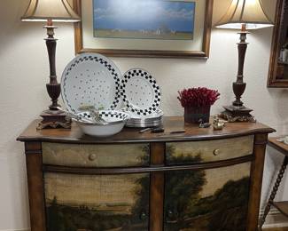 Contemporary paint decorated 2 drawer 2 door credenza