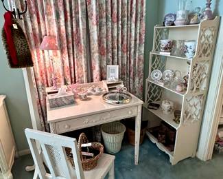 Adorable Desk and Chair - Pretty White Wood Shelf