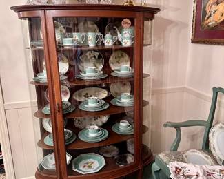 Curved Glass Antique Oak China Caninet