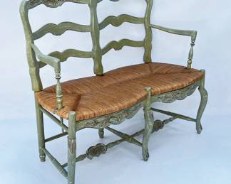 Painted Italian settee with rush seat