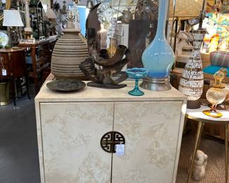 White of Mebune Asian style cabinet; Large Murano glass lamp, and more