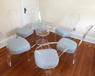 Detail: Set of six Art Deco style dining chairs of Lucite
