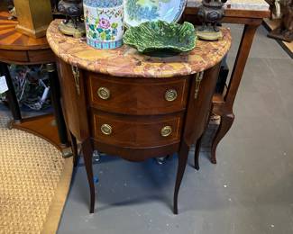 19th Century inlaid demilune chest with Breche d'Alep marble top 