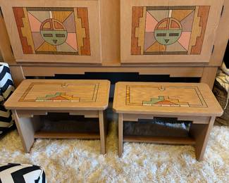 #47 - $2,000 - RESERVE ITEM 35% off only -Sideboard by Rick Honyouti 43x 36Lx19D Najavo with 2 benches 18x23x13